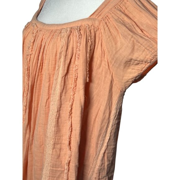 Free People Womens M Peach Angel Mini Dress Babydoll 100% Cotton Boho Chic Gauze - Picture 10 of 12